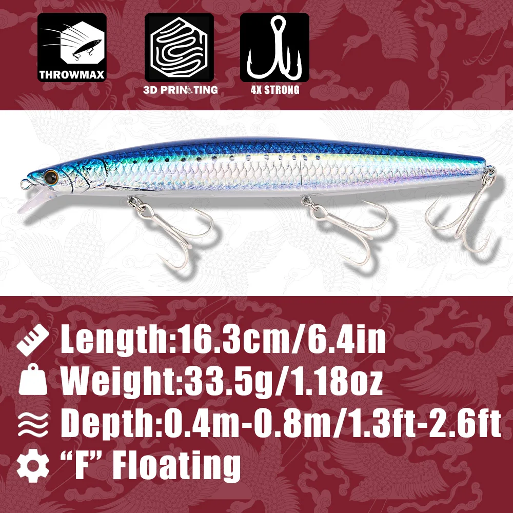 B&U 163mm/33.5g Floating Long  - Saltwater Fishing Hook recension och pris